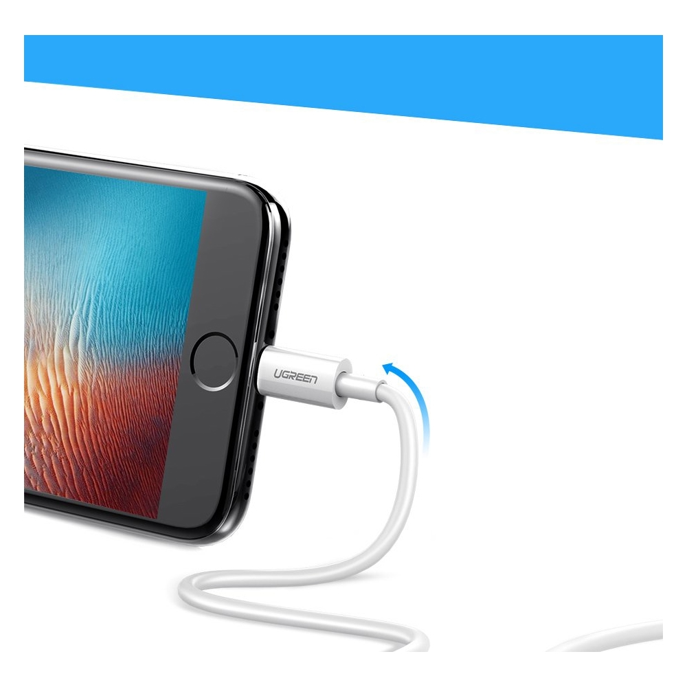USB კაბელი UGREEN 20730 MFi USB 2.0 A Male to Lightning Male Cable Nickel Plating ABS Shell 2m (White)