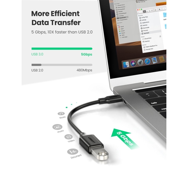 OTG კაბელი UGREEN 30701 USB-C Male to USB 3.0 Female OTG Cable Black USB 3.0 15 cm