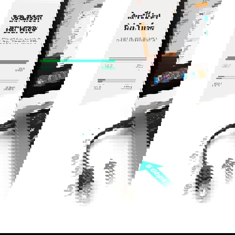 USB კაბელი UGREEN US154 (30701), Type-C Male to USB 3.0 Female OTG Cable, 15cm, Black