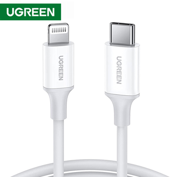 მობილურის USB დამტენი UGREEN 60749 MFi USB-C to Lightning M/M Cable Rubber Shell 2m (White)