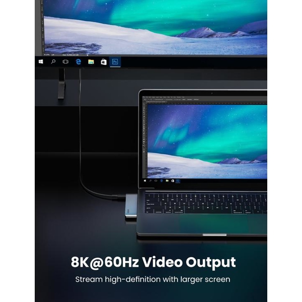 ადაპტერი UGREEN 60560 2xUSB-C to 3xUSB3.0-A+SD+TF+PD Multifunction Adapter Aluminum Shell (Space Gray)