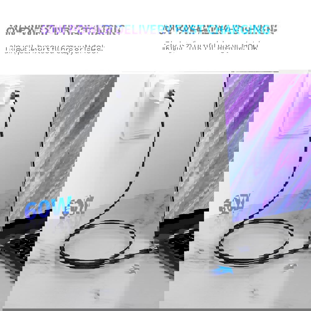 USB კაბელი UGREEN US261 (50152), 60W, Type-c to Type-c, 2m, Black