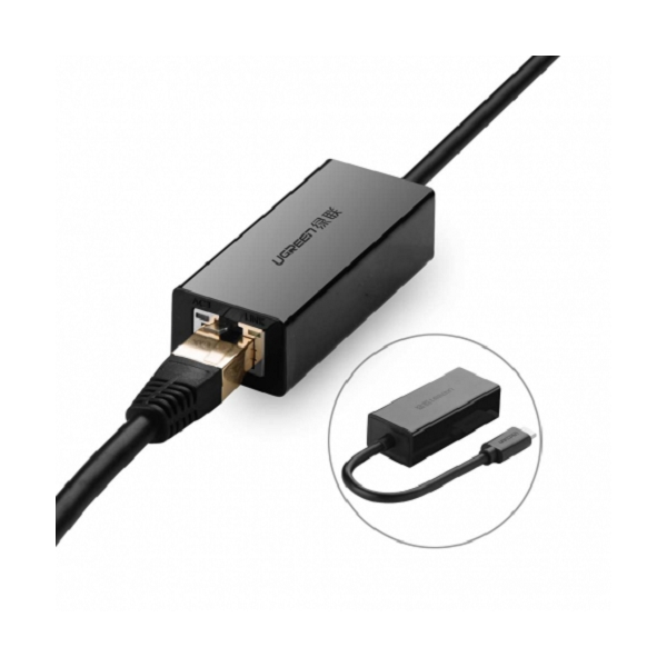 ლან ადაპტერი UGREEN 30287 USB 2.0 Type C 10/100Mbps Ethernet Adapter 110mm (Black)