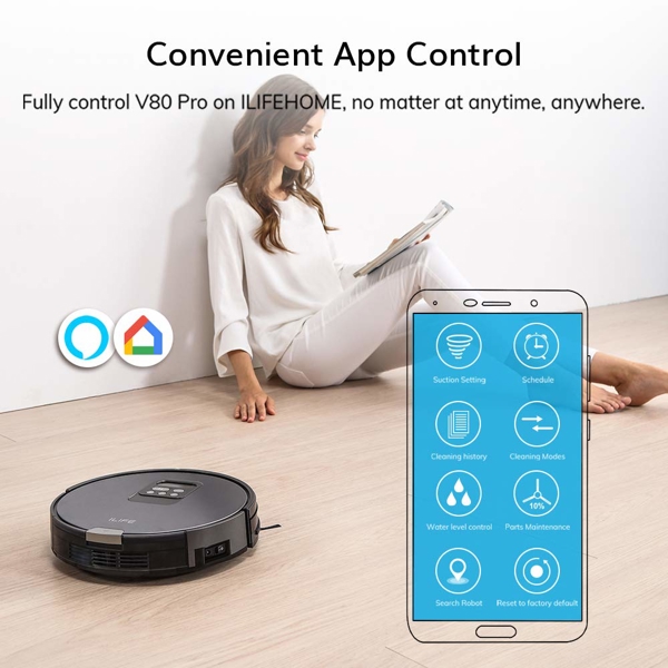 ILIFE V80 Pro Robotic Dry & Wet Vacuum, Mapping, WiFi, 2000Pa Max Suction,Self-Charging,Path Pattern,Multiple Cleaning Mode, Alexa & Google Home