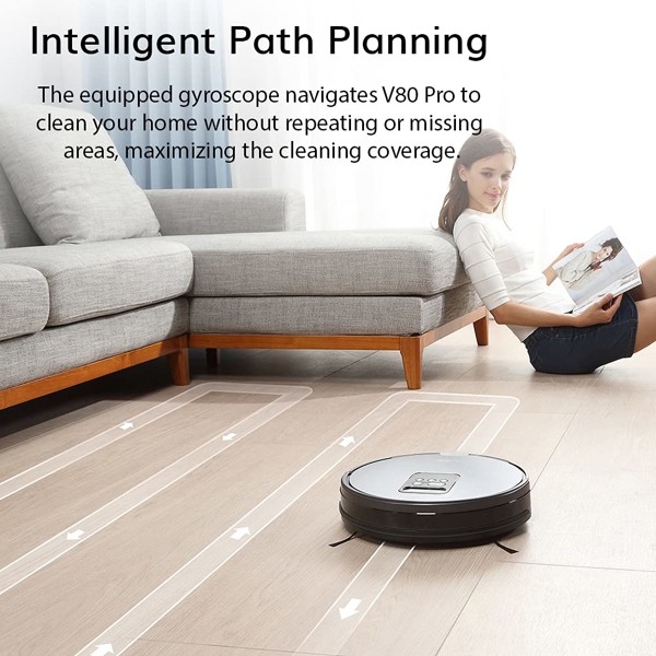 ILIFE V80 Pro Robotic Dry & Wet Vacuum, Mapping, WiFi, 2000Pa Max Suction,Self-Charging,Path Pattern,Multiple Cleaning Mode, Alexa & Google Home