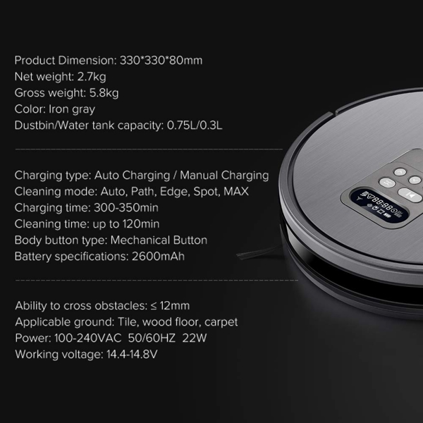 ILIFE V80 Pro Robotic Dry & Wet Vacuum, Mapping, WiFi, 2000Pa Max Suction,Self-Charging,Path Pattern,Multiple Cleaning Mode, Alexa & Google Home