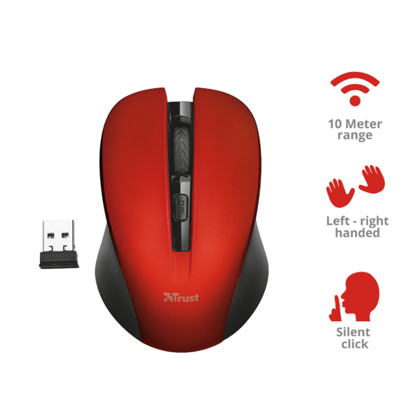 მაუსი Trust Mydo Silent Click Wireless Mouse Red