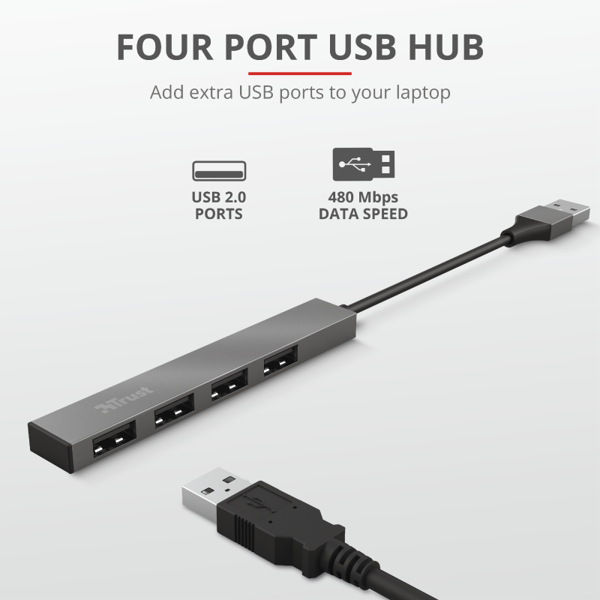 USB ჰაბი Trust HALYX 4-PORT MINI, USB hub port A types 4