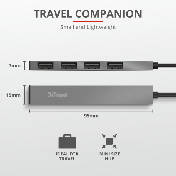 USB ჰაბი Trust HALYX 4-PORT MINI, USB hub port A types 4