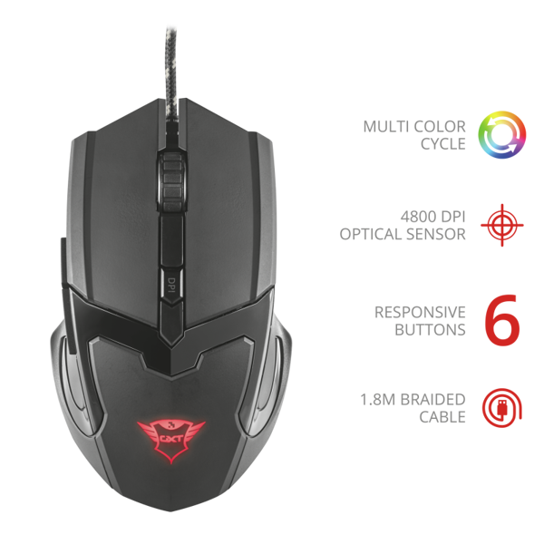 მაუსი Trust GXT 101 Gav Gaming Mouse Black