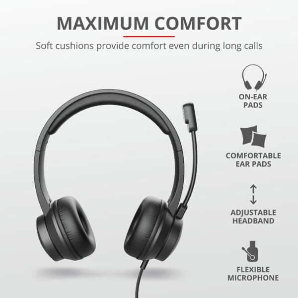 ყურსასმენი TRUST 24133 Rydo On-Ear USB Headset Black