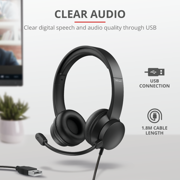 ყურსასმენი TRUST 24133 Rydo On-Ear USB Headset Black