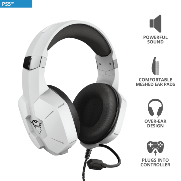 ყურსასმენი Trust GXT323W Carus Headset PS5, Wired, White