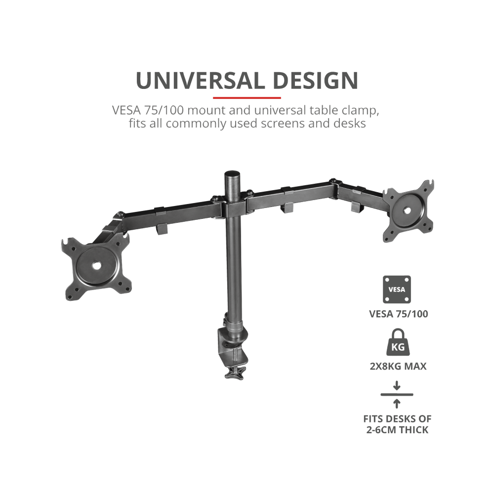 Trust GXT 1120 Mara Dual Monitor Arm 32 " Black