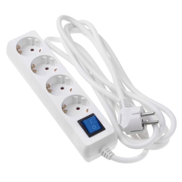 დენის დამაგრძელებელი დამცავით 2E 2E-U04ESM3W Surge protector 4XSchuko with switch, 3G * 1.0mm, 3m White