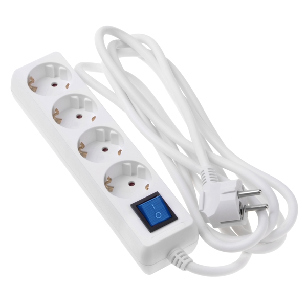 დენის დამაგრძელებელი დამცავით 2E 2E-U04ESM3W Surge protector 4XSchuko with switch, 3G * 1.0mm, 3m White