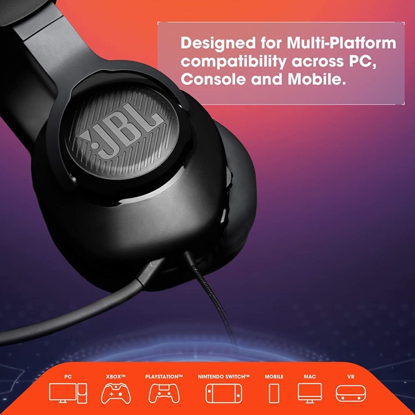 ყურსასმენი JBL Quantum 100 BLK Wired Over-Ear Gaming Headset with a Detachable Mic, Black