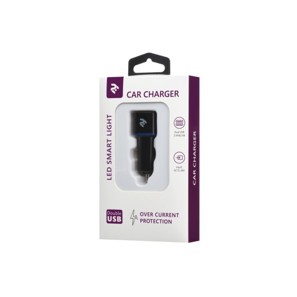 მანქანის USB დამტენი 2E ACR01 Dual USB Car Charger 2.4A&2.4A, Black