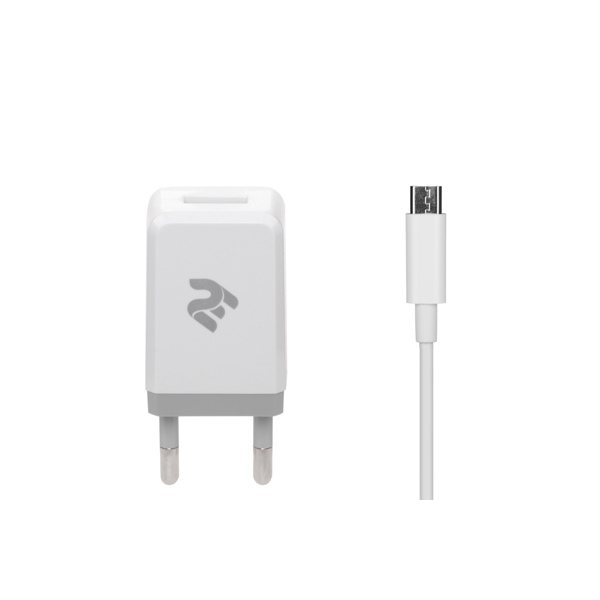 მობილურის დამტენი 2E Wall Charger Set USBx2.1A + Cable MicroUSB, 2.4A, 1m, White