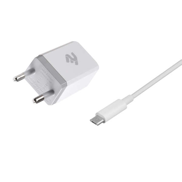 მობილურის დამტენი 2E Wall Charger Set USBx2.1A + Cable MicroUSB, 2.4A, 1m, White