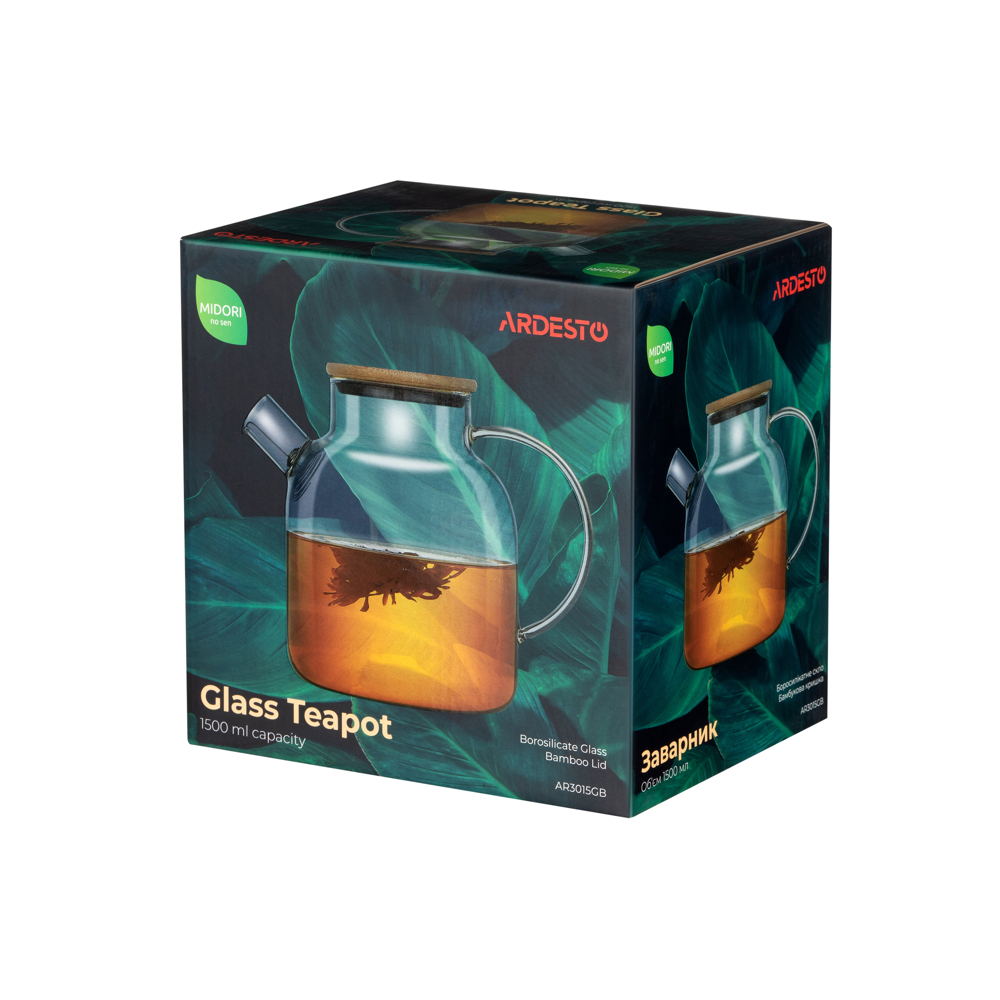 ჩაის ჩაიდანი Ardesto AR3015GB Tea Pot, 1.5l, Borosilicate Glass, Bamboo