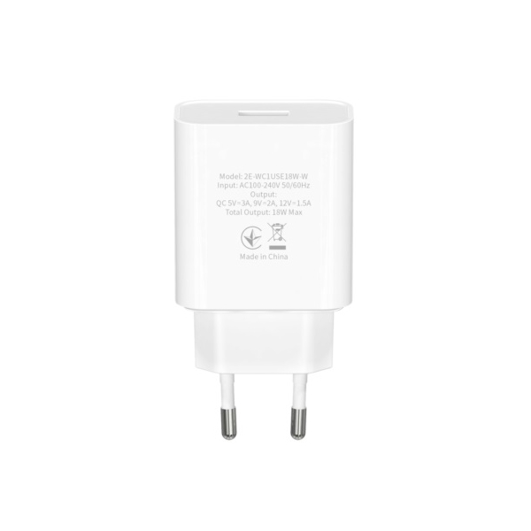 მობილურის დამტენი 2Е-WC1USB18W-W, Wall Charger USB QC3.0 DC5V/3A, Max 18W, White