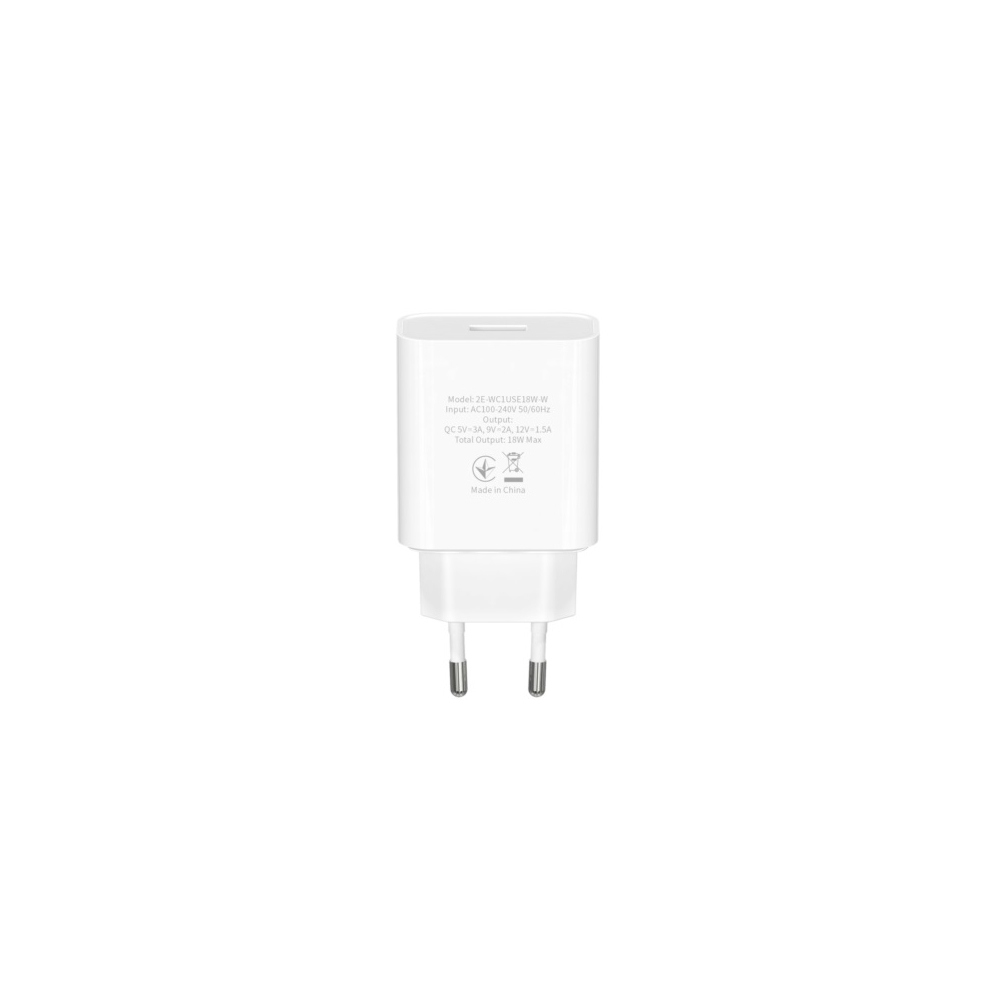 მობილურის დამტენი 2Е-WC1USB18W-W, Wall Charger USB QC3.0 DC5V/3A, Max 18W, White