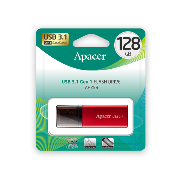 USB ფლეშ მეხსიერება Apacer AP128GAH25BR-1 USB 3.1 Gen1 Flash Drive AH25B 128GB Red