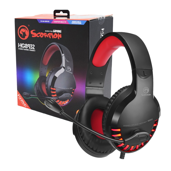 ყურსასმენი Marvo HG8932 3.5mm, USB Wired Gaming Headset Black/Red