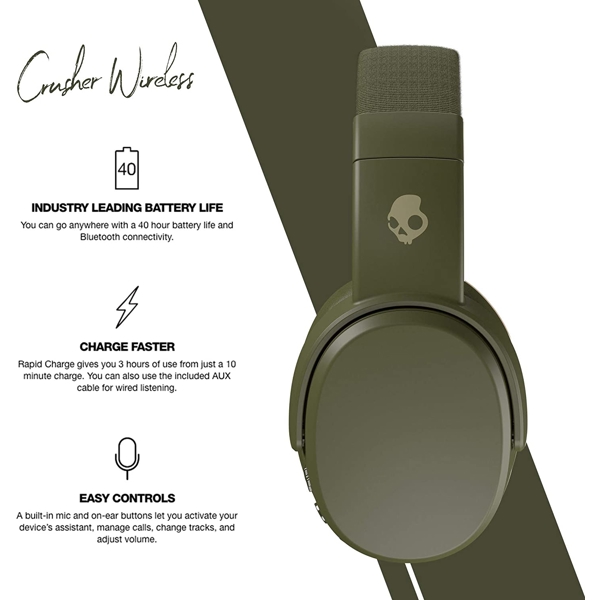 ყურსასმენი Skullcandy S6CRW-M687 Crusher Wireless Bluetooth Headphone Green