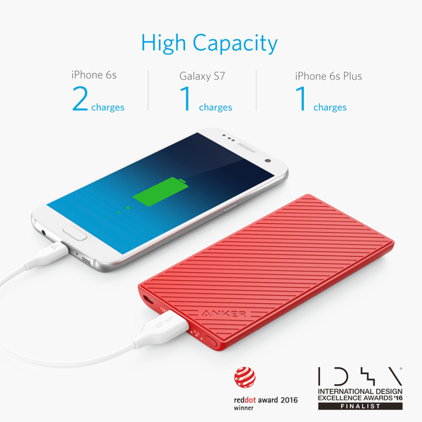 პორტატული დამტენი Anker A1250091 PowerCore Slim 5 000 mAh UN Red