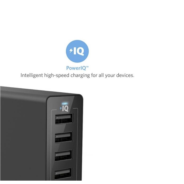 ადაპტერი Anker A2123313 PowerPort 6 (60W 6-Port USB Charger) Black