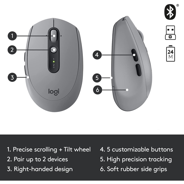 Logitech L910-005198 Wireless Mouse M590 Multi-Device Silent Mid Grey 