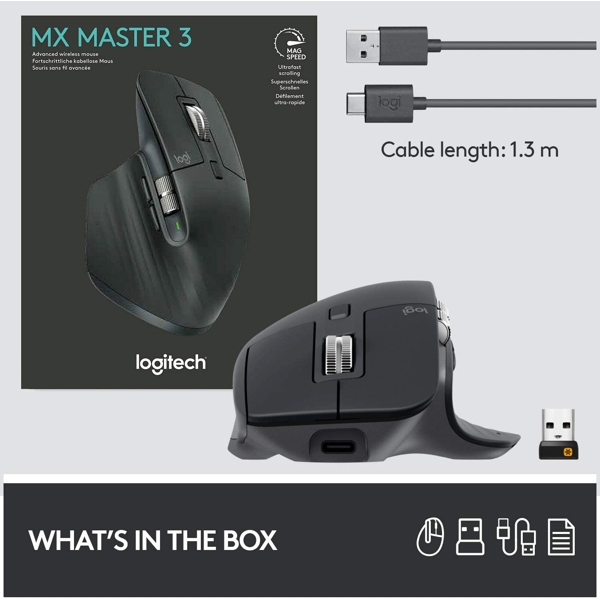 მაუსი Logitech L910-005694 MX Master 3 Advanced Wireless Mouse  Graphite