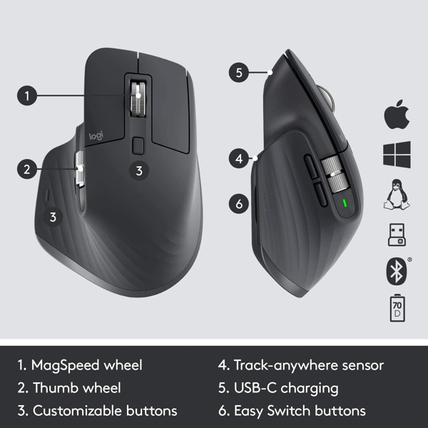 მაუსი Logitech L910-005694 MX Master 3 Advanced Wireless Mouse  Graphite