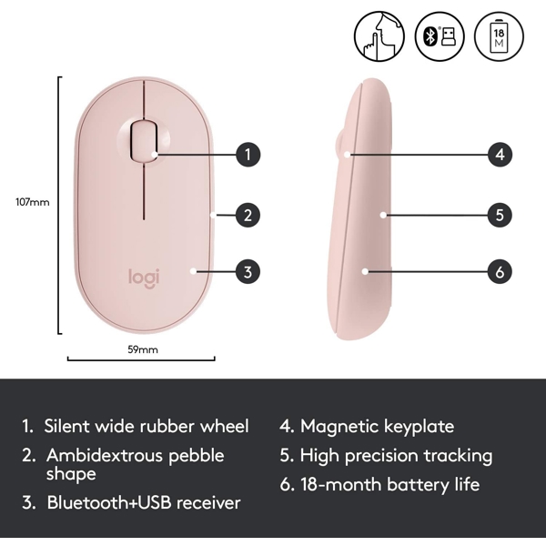 მაუსი Logitech L910-005717 Pebble M350 Wireless Mouse Rose