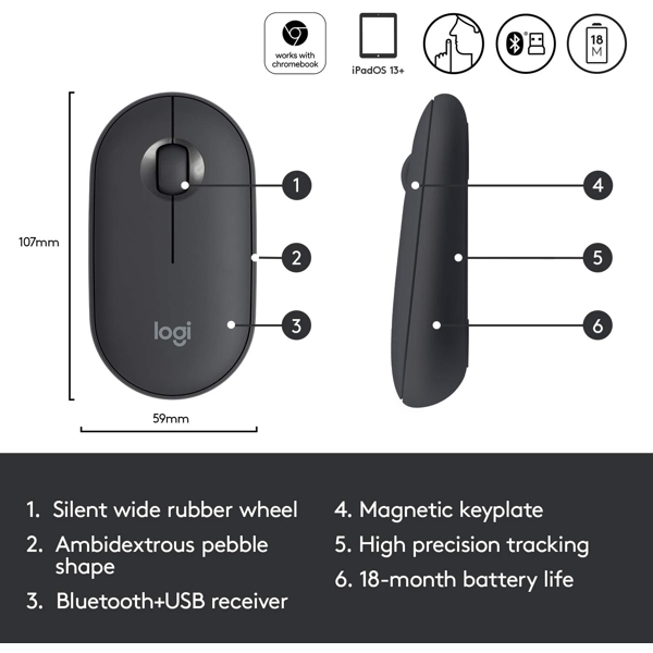 მაუსი Logitech L910-005718 Pebble M350 Wireless Mouse Graphite