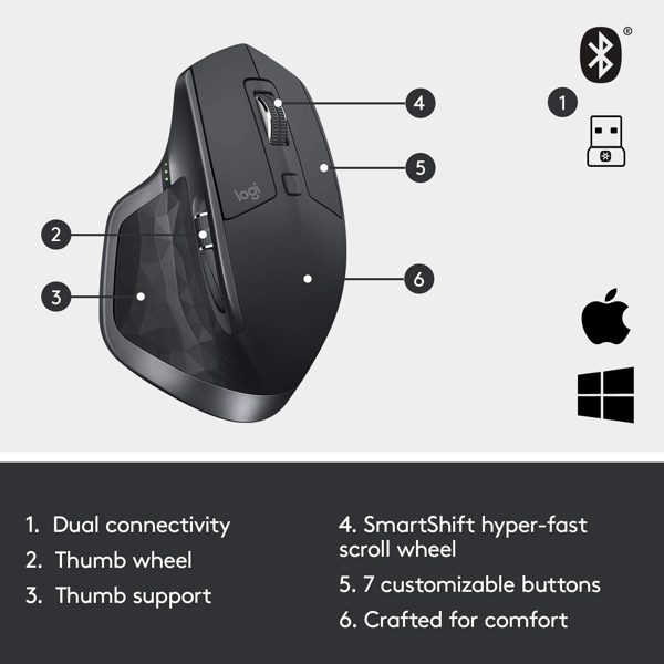 მაუსი Logitech L910-005139 Bluetooth Mouse MX Master 2S Graphite