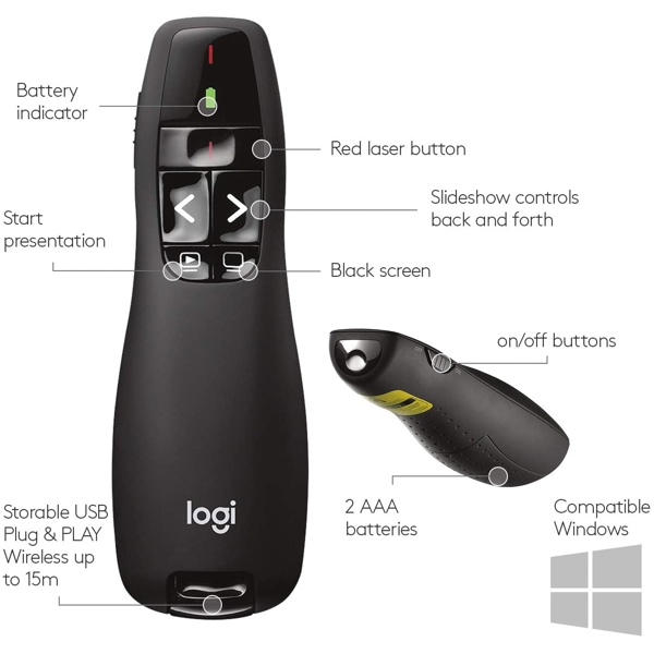 Logitech L910-001356 Wireless Presenter R400 Black