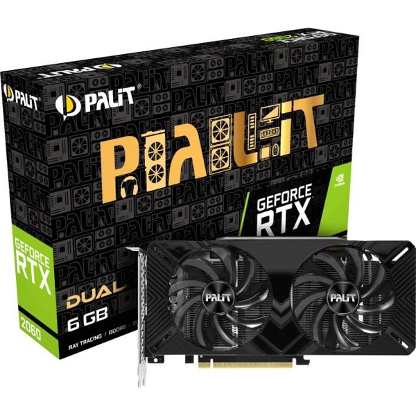 ვიდეო დაფა Palit NE62060018J9-1160A-1 RTX2060 DUAL 6GB, GDDR6 192bit DVI HDMI DP