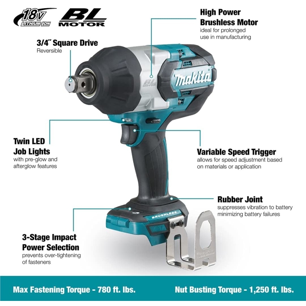 ქანჩსახრახნი Makita DTW1001Z Brushless Impact Wrench Bare Unit