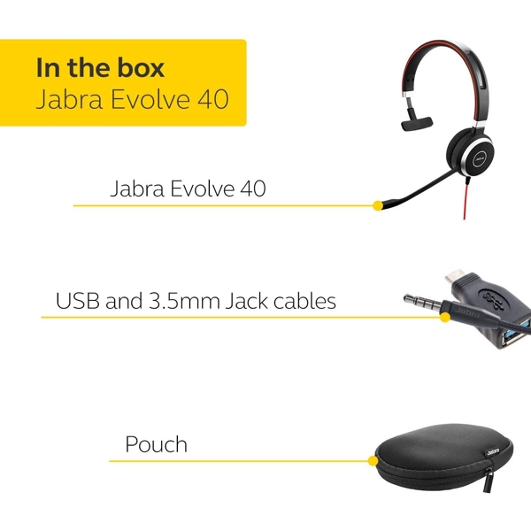 USB ყურსასმენი Jabra Evolve 40 MS Mono Wired, USB, Black Call Center