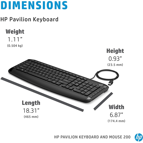 კლავიატურა + მაუსი HP 9DF28AA Pavilion Wired Keyboard and Mouse 200 Black