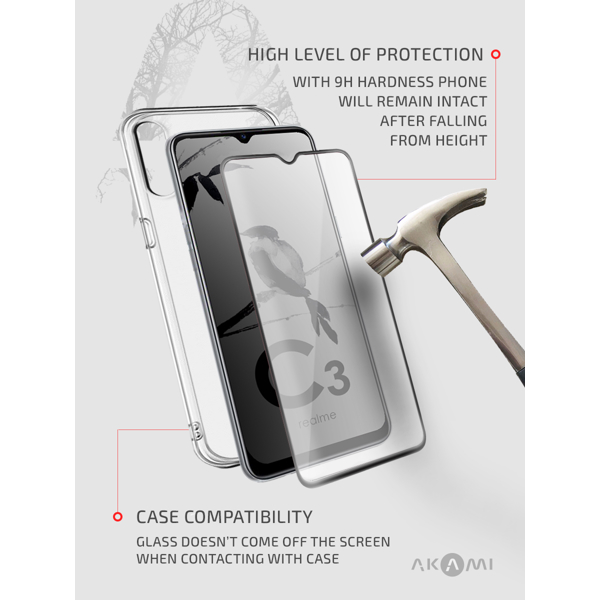 ეკრანის დამცავი AKAMI 3D glass protector for Realme C3