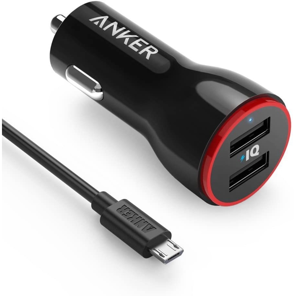 მანქანის დამტენი Anker 24W 2-Port Car Charger + 3ft Miro USB Cable Black