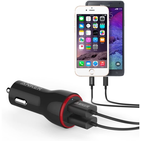 მანქანის დამტენი Anker 24W 2-Port Car Charger + 3ft Miro USB Cable Black