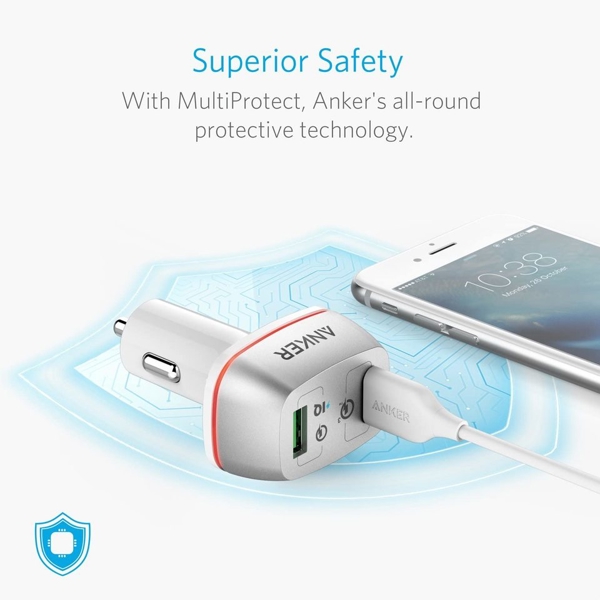 მანქანის დამტენი Anker A2224H21 PowerDrive+ 2 with Quick Charge 3.0 UN White with Offline Packaging V3 