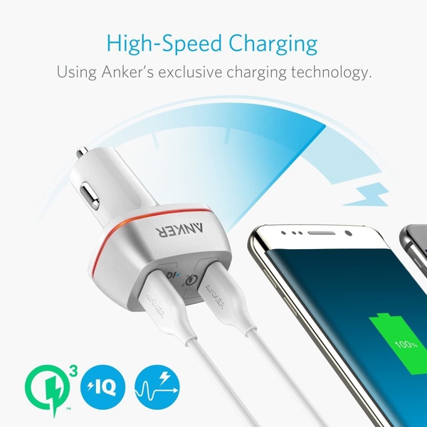 მანქანის დამტენი Anker A2224H21 PowerDrive+ 2 with Quick Charge 3.0 UN White with Offline Packaging V3 