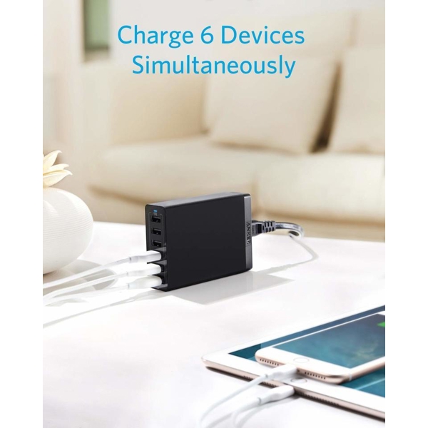 Anker A2123L12 60W 6-Port Desktop Charger Black