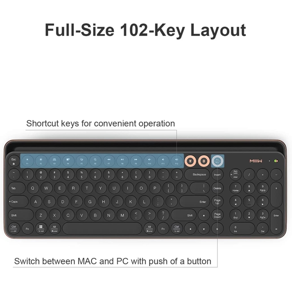 კლავიატურა Xiaomi MIIIW K02 Dual-Mode Wireless Bluetooth Keyboard Golden-Black